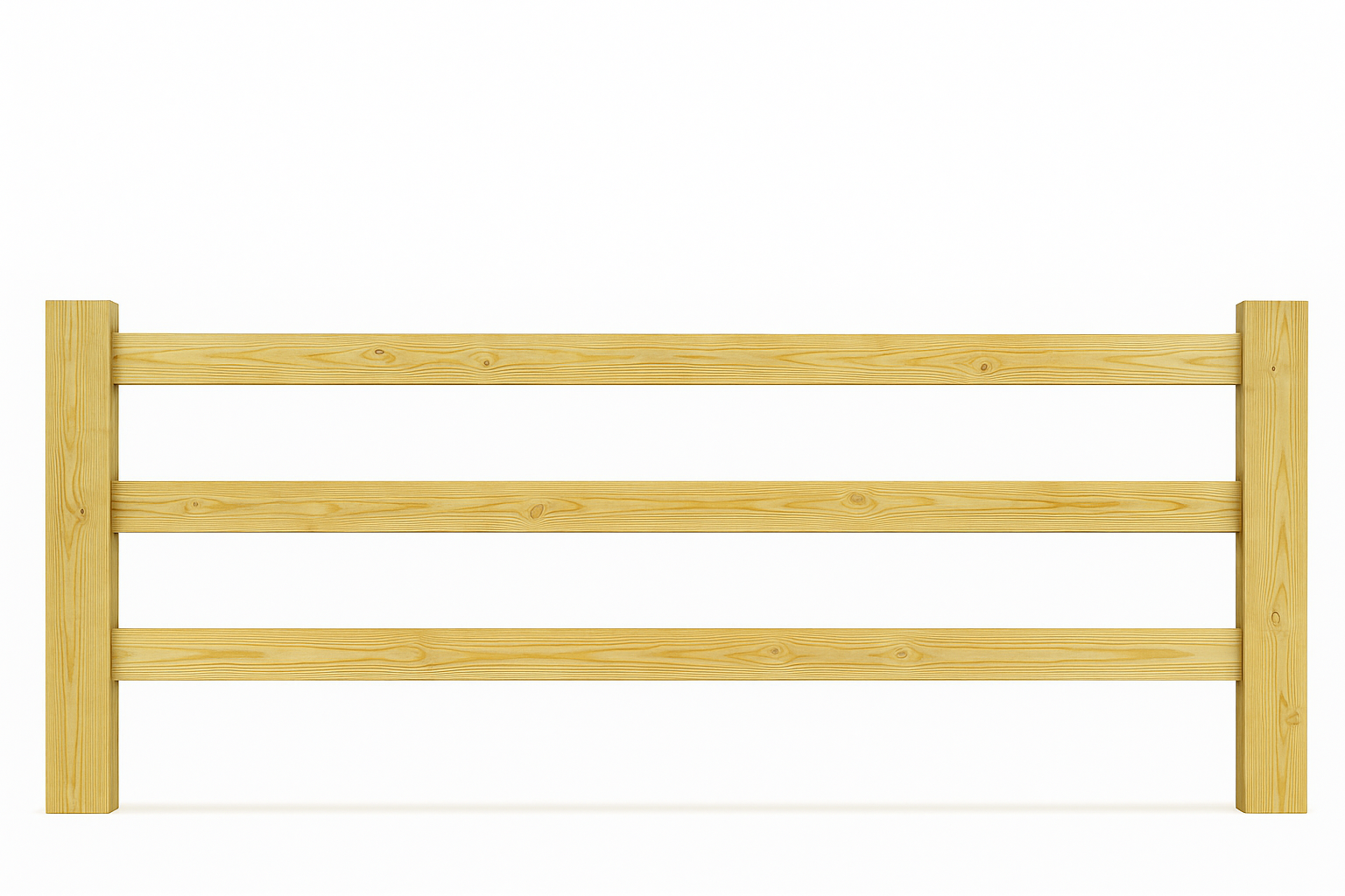 Wooden rail fence with three horizontal rails